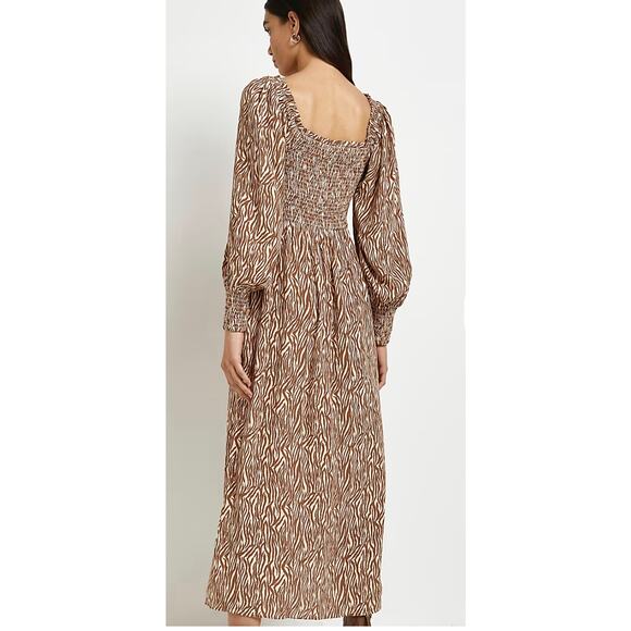 River Island Womens 100% Viscose Size 10 Brown Animal Print Shirred Midi Dress - Picture 2 of 13